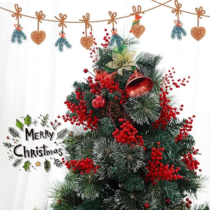 16 Pack Artificial Red Berry Stems Holly for Christmas Tree Decorations for Crafts, Holiday and Home Decor