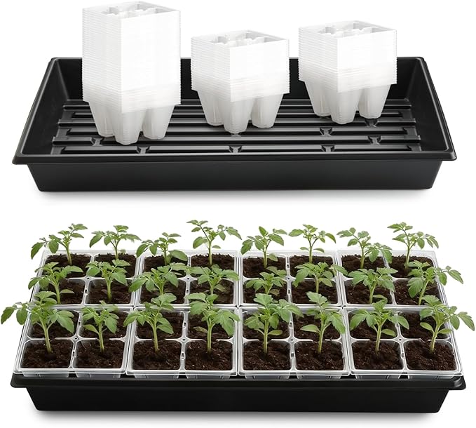 5 Pack Heavy Duty 1020 Trays and 40 Pack Clear 4 Cell Seed Starter Trays with Drainage Holes - Reusable Seed Starter Kit for Seed Germination & Plant Propagation (5 Sets)