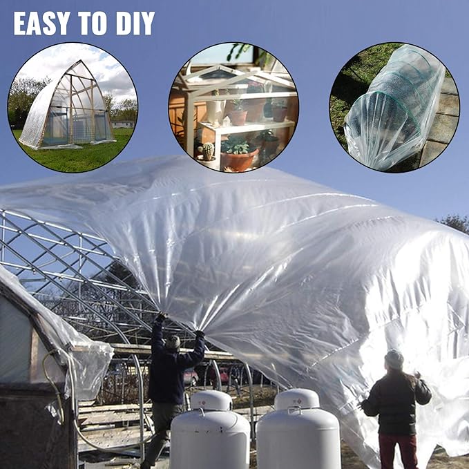 VEVOR Greenhouse Plastic Sheeting 32 x 25 ft, 6 Mil Thickness UV Resistant Clear Polyethylene Film, Hoop Green House Cover for Farms, Agriculture, Garden