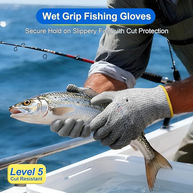 Dowellife 3 Pairs Level 5 Cut Resistant Work Gloves for Men and Women, PU Coated Breathable Gardening Gloves, Thin Flexible and Firm Grip for Mechanics and Fishing (Large, Grey)