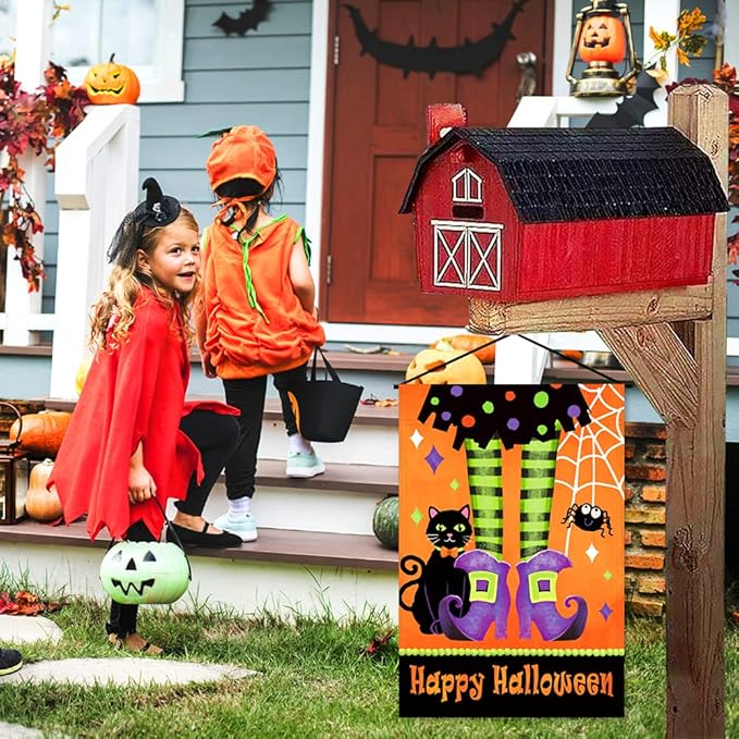 Happy Halloween Garden Flag 12x18 Inch Double Sided Trick or Treat Yard Outdoor Decoration