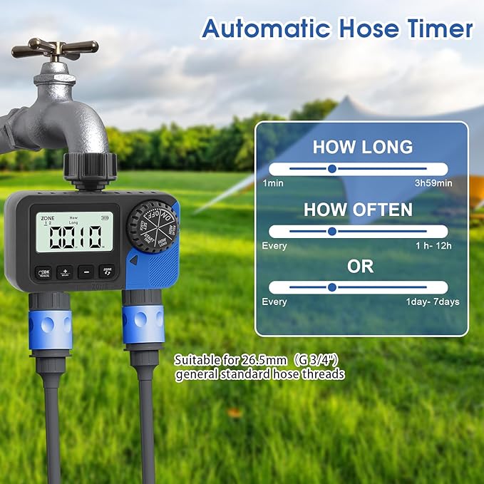 Sprinkle Timer Water Timer for Garden Hose: Irrigation Timer System for Yard Lawn with 2 Outlets - Smart Programmable Watering Timer