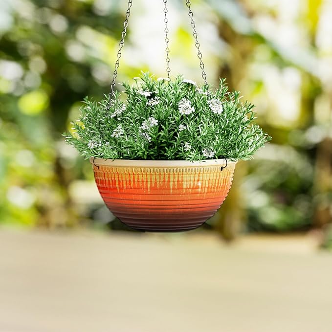 LESOASIS 10inch Hanging Planters for Indoor and Outdoor Plants, 2 Pack Hanging Planter with Drainage Hole, Round Hanging Flower Pots for Garden Home Decor (Orange Glaze)