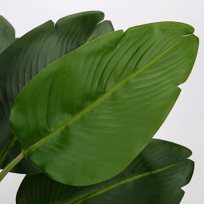 Hollyone Artificial Bird of Paradise Plant in Pot, Fake Palm Tropical Potted Plant 15" Faux Plantain Banana Leaf Plant for Indoor Outdoor Home Desk Office Garden Decoration