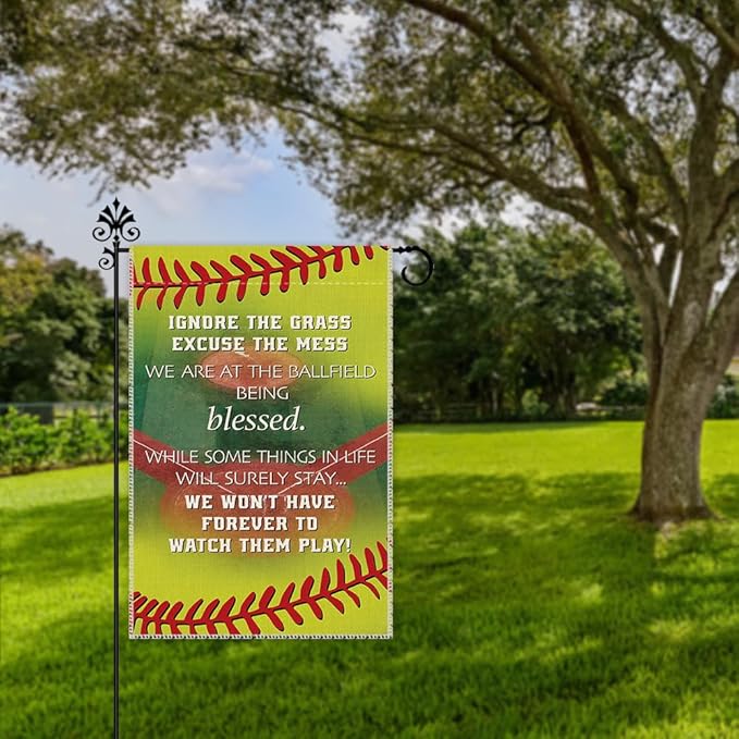 Hafhue Ignore The Garss Excuse The Mess Baseball Softball Garden Flag, 12 x 18 Inch Double Sided Holiday Yard Outdoor Decoration Flags, Check the Ballfield Flag, Baseball Flag for Baseballs Lover