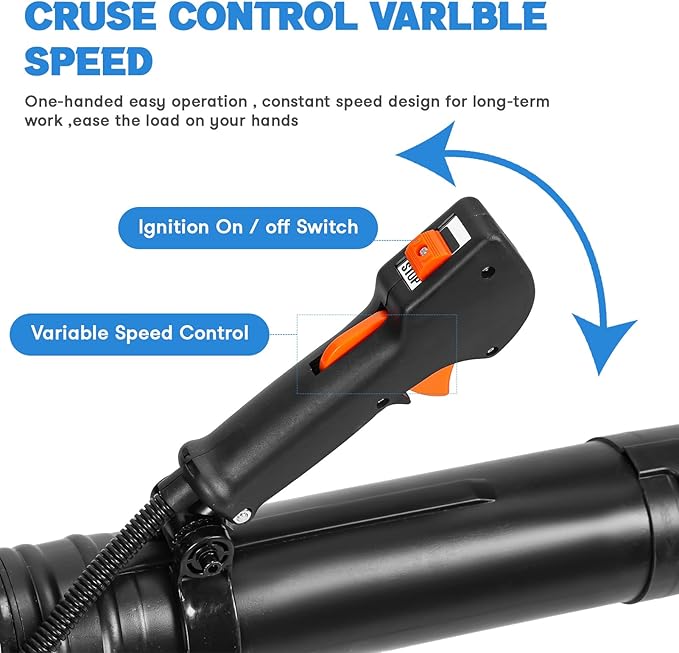 75.6CC Backpack Leaf Blower, 750CFM 205MPH 4-Stroke Engine Gas Leaf Blower Back Pack Leaf Blowers Gas Leaf & Snow Blower for Lawn, Garden & Commercial Use Blue BBX9900