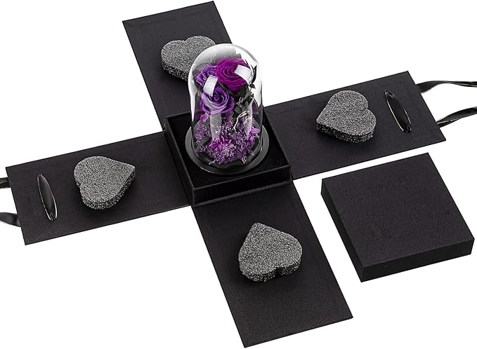 DENIMOMO Flowers Roses Gifts for Women Her,Forever Preserved Rose in Glass Dome, Valentines Anniversary Birthday Real Roses Gifts for Wife Women Girlfriend Best Friend/Purple