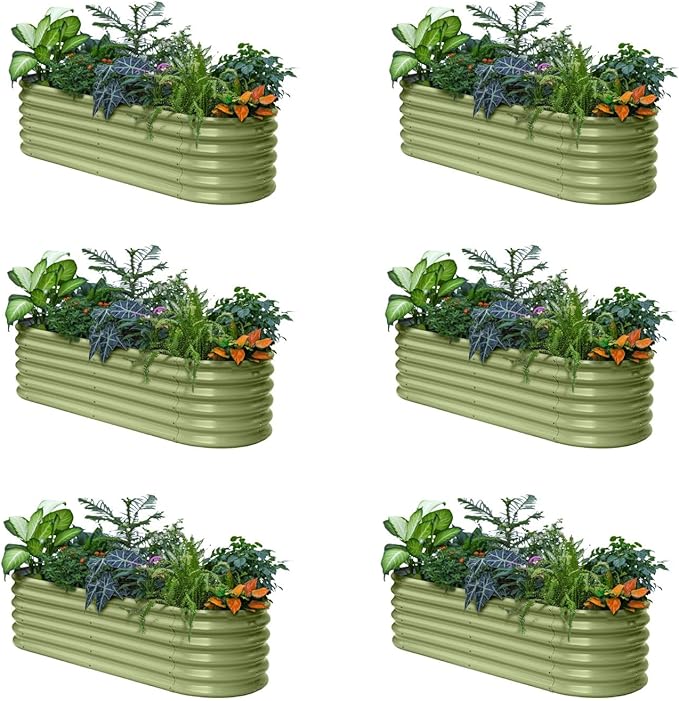 6-Pack Galvanized Raised Garden Bed 6x2x1.5 ft, 17" Tall Metal Planter Boxes Outdoor for Strawberry Above Ground Raised Bed Kit for Gardening, Durable Zn-Al-Mg Coated Flower Box - Moss Green