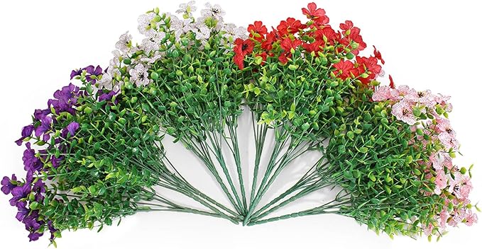 Artificial Flowers for Outdoors UV Resistant, Realistic Fake Silk Flowers Outside Weather Resistant Faux Plants for Window Box, Planters, Porch Decor-12 Bundles,Colorful