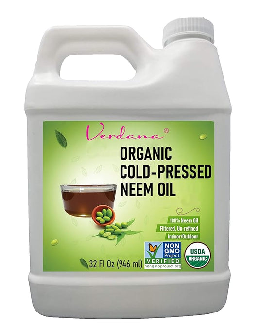 Verdana Organic Neem Oil – Cold Pressed, 100% Pure Neem Seed Oil, Concentrated Multi-Purpose Oil for Skin, Hair & Plant Use, No Additives - 32 Fl Oz