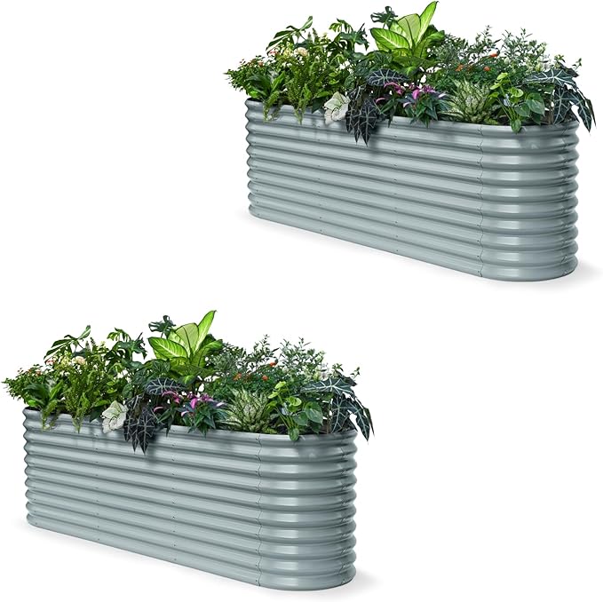 2-Pack 30" Extra Tall Galvanized Raised Garden Bed, 8x2x2.5 ft Metal Planters for Outdoor Plants, Heavy Duty Flower Bed for Vegetable, Garden Bed Outdoor Large Planter Box - Brooklyn Grey