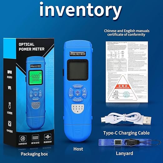 3-Piece Kit High Precision Rechargeable Optical Power Meter L-C7 (-70~+10dBm) Built in RJ45/LED Function Fiber Tester & Rechargeable VFL for SC/FC/ST/LC Interface, with FC-LC Adapter