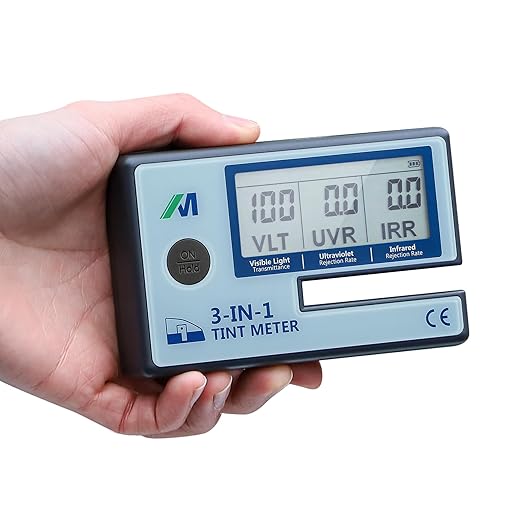 Mxmoonfree Tint Meter, Digital Window Tint Meter, 3-in-1 Solar Film Transmission Meter, UV IR Rejection Meter Spectrum Tester for Precise Filmed Glass Testing Window Tint, for Roll Down Windows ONLY
