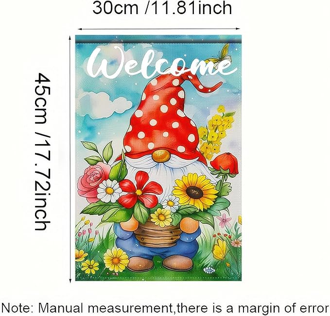 Easter Garden Flag 12x18 Inch Double Sided Cute Gnome Garden Flags Spring Gnome and Flowers Theme Yard Flag Polyester Yard Decoration for Outdoor Lawn and Patio