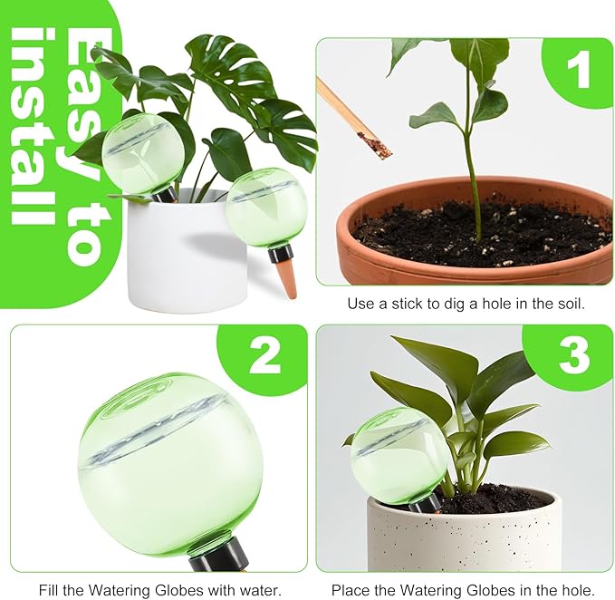 2 Pack Self Watering Globes 17oz Large Plant Watering Globes Top Fill, Self Water Planter Insert Indoor/Outdoor Plastic Water Bulbs Slow Release Terracotta for Plants, Green