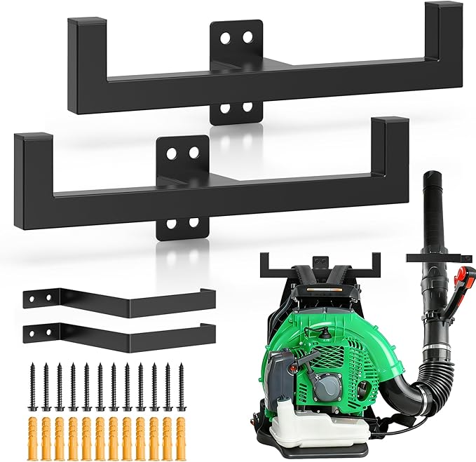 Backpack Leaf Blower Hanger with Hose Holder,Heary Duty Backpack Blower Sprayer Rack,Backpack Blower Wall Mount,Backpack Hanger for Weed Eater,Hedge Trimmer,Chain Saw,Garage Organizer Storage(2 PCS)