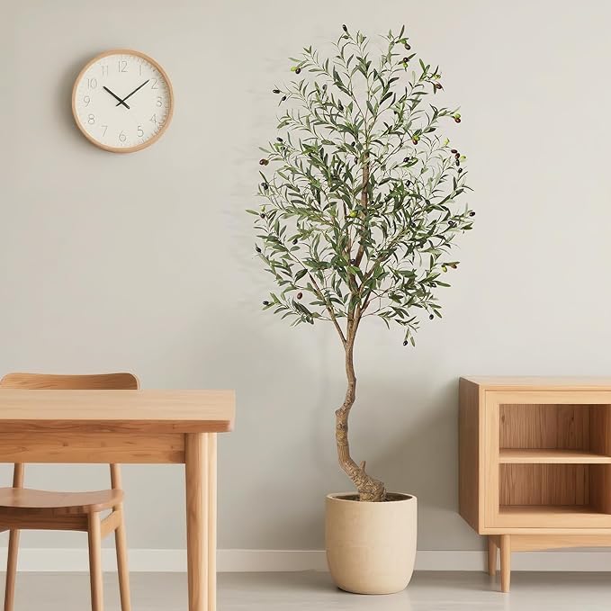 Artificial Olive Trees, 6 Ft Indoor Outdoor Fake Potted Silk Plant Faux Olive Tree with Trunk and Fruits, Artificial Tree Large Olive Plants for Living Room Home House Office Decor