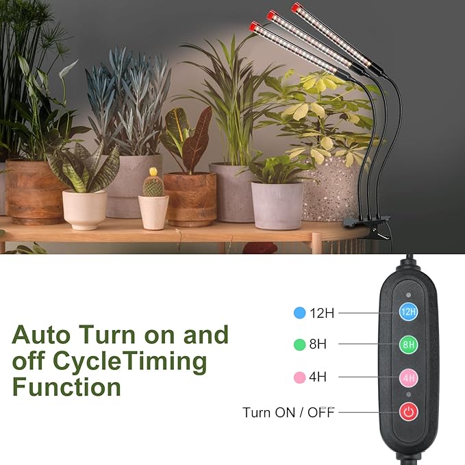 Gamechanger! 27W Power Home Plug, NOT 10W Adapter, FECiDA 3Head Clip Grow Lights for Seed Starting with Timer, Enough Bright Like Sun Full Spectrum Grow Lights for Indoor Plants, Bonsai, Seedlings