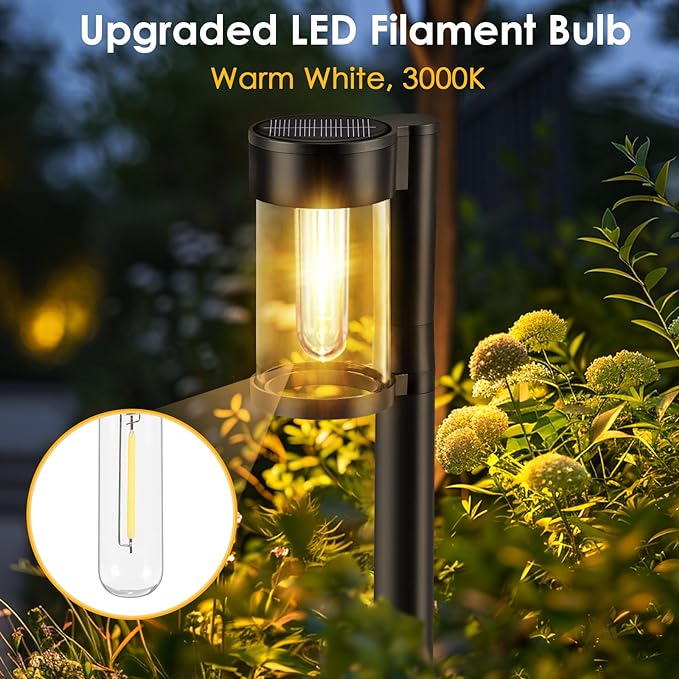Mancra Solar Pathway Lights Outdoor, 10 Pack Metal & Glass Solar Lights Outdoor Waterproof Landscape Path Lights for Outside Yard Lawn Walkway Driveway Garden Decor