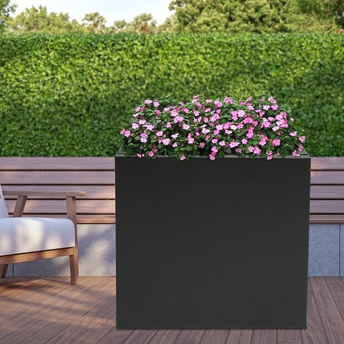DYNAMI Square Planter Box Black Steel Planter,32x32x32in Metal Planter Box Large Cube Plant Pot for Outdoor Plants,Modern Heavy Duty Flower Pot for Patio, Deck, Yard, Garden