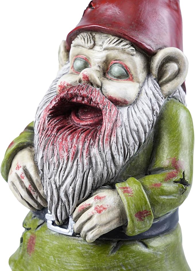 Zombie The Walking Dead Gnome Garden Statue Sculpture Scary Halloween Decoration - Resin, 10 Inches