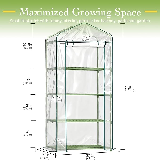 Mini Greenhouse for Outdoor Indoor, 4 Tier Shelves Small Green House for Winter, Portable Greenhouses with PE-Coated Metal Frame Heavy Duty PVC Cover, Plant Rack Stand House 2.3x1.6x5.2ft