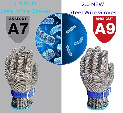 ANSI A9 Cut Resistant Gloves, Upgrade 2.0Food Grade 316Stainless Steel Wire Mesh Metal Gloves,Cutting Gloves Kitchen, Oyster Shucking, Fillet Cutting,Meat Cutting and Metal Processing(M-1PCS)