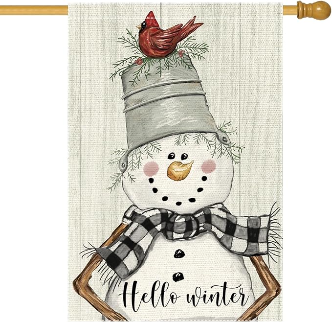 Hello Winter Garden Flag 28x40 Inch Double Sided,Christmas Winter Snowman Cardinal Holiday Yard Outdoor Flags (RMQ-83D, 28"X40")