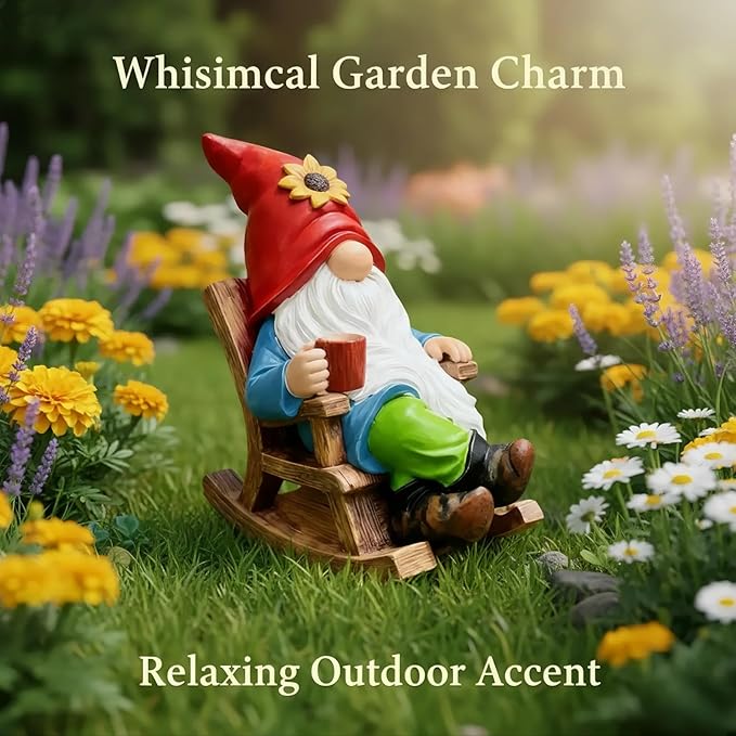 Drinking Coffee Faceless Garden Gnome Statue Decoration - 7.2" Figurine Ornament for Indoor Outdoor Home Patio Yard Lawn - Lucky Gnome Unique Mom Birthday Gifts - Best Garden Gifts for Day