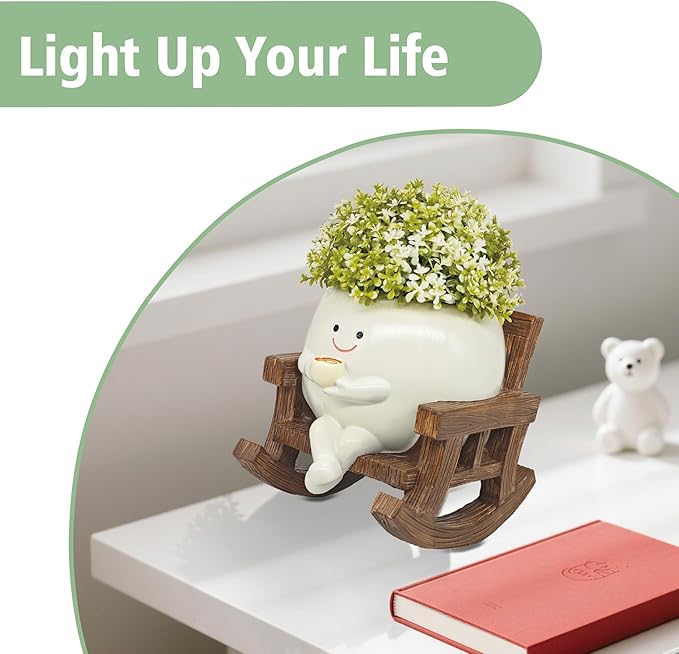 Smiley Face Planter Pot, Cute Coffee Plant Pots for Indoor Outdoor,Unique Rocking Chair Plant Pot for Succulents Plants Live with Drainage Hole,Gift IdeaI for Mother and Appreciation Christmas (Large)