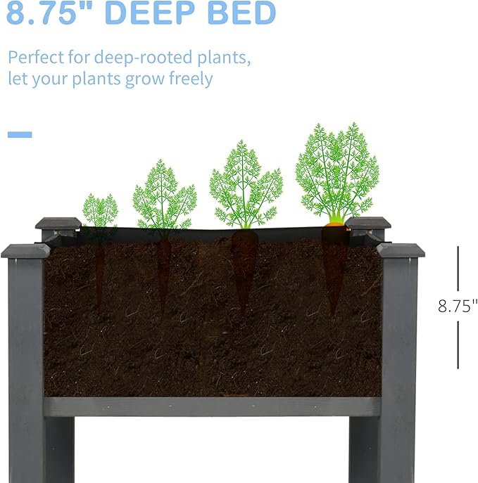 Outsunny Raised Garden Bed with Legs, 48" x 22" x 30", Elevated Wooden Planter Box, Self-Draining with Bed Liner for Vegetables, Herbs, and Flowers Backyard, Patio, Balcony Use, Dark Gray