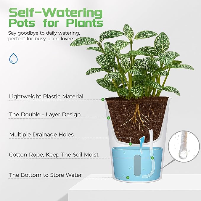 FYRIXONE 10 Pack 3 Inch Self Watering Pots for Indoor Plants - Plastic Planters with Water Level Indicator & Vent Holes - Self Watering Planters Pots for Succulents, Herbs