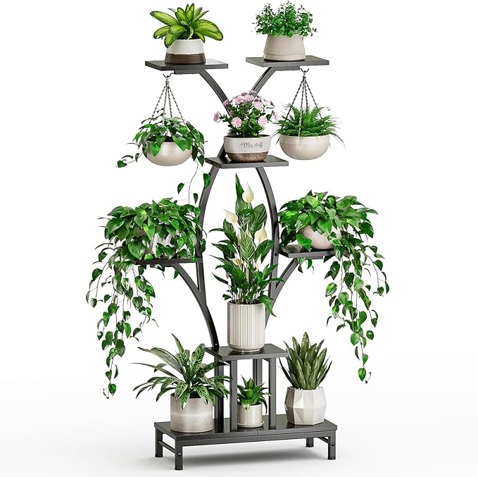 VOZZYOTO Plant Stand Indoor with Grow Lights - 7 Tiered Metal Corner Shelf for Multiple Plants, 63" Corner Plant Stand for Indoor Plants, X-Shaped Plant Rack for Home, Living Room, Office & Patio Decor