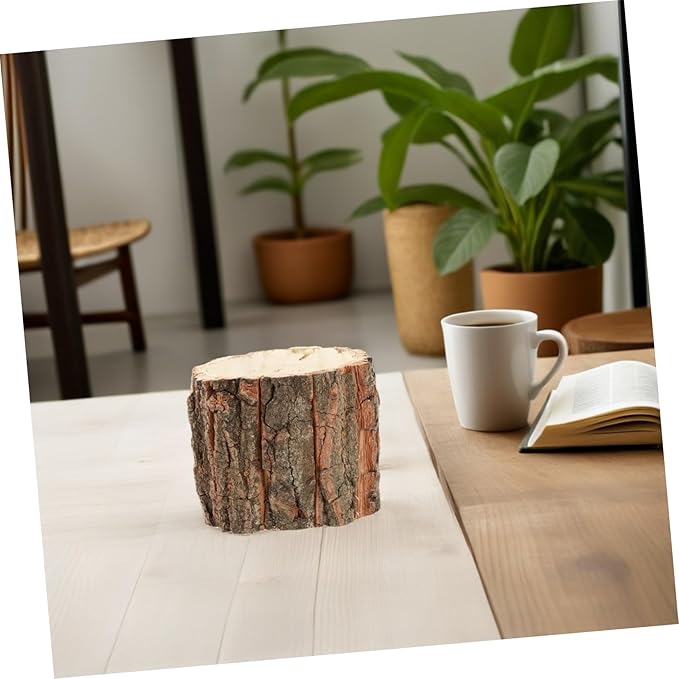 Housoutil Rustic Tree Stump Decor Planter 3.54X3.54X9.44In Wooden Barrel Flower Pot for Indoor Outdoor Garden Patio Lawn Farmhouse Planters