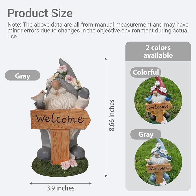 Welcome Gnome Statue with Card & Bird - Garden Gnome Figurine for Outdoors, Resin Lawn Decor - Perfect Outdoor Gnomes Decorations for Yard, Patio, Porch - Welcome Statue Gift for Garden Lovers