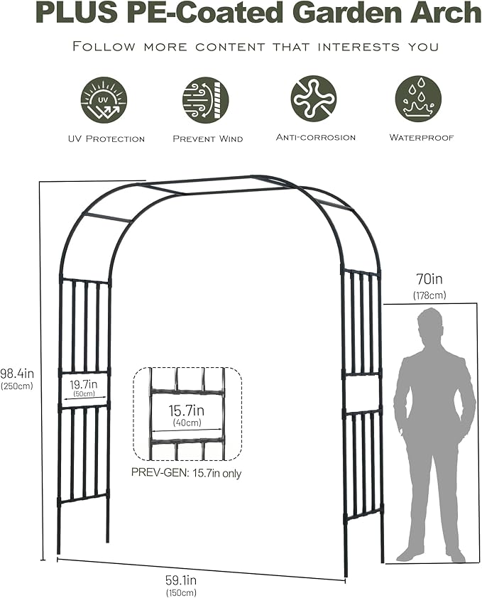 Carotex Square Tube Garden Arch Trellis, 8.2FT x 5FT Metal Arbor, Outdoor Trellis for Climbing Plants, Black