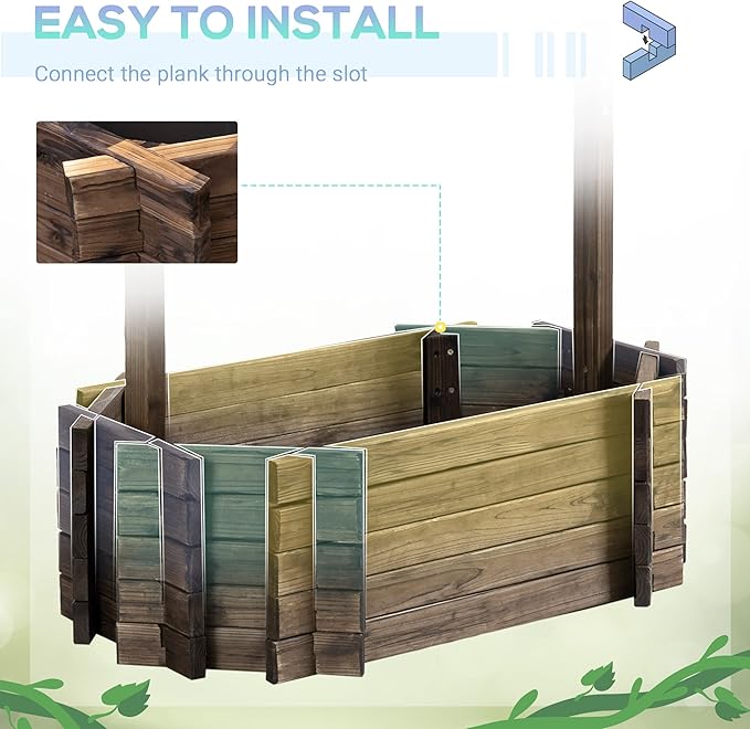 Outsunny Wishing Well Planter, Wooden Raised Garden Bed, Ornamental Outdoor Flower Planter for Outdoor Garden, Yard, Lawn, and Home Decor