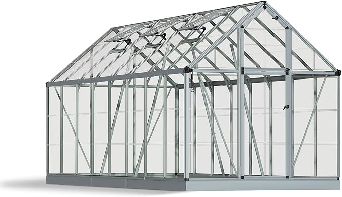 Palram - Canopia Snap & Grow 6 Ft. x 12 Ft. Greenhouse Kit Hobby DIY Walk In Green House Heavy Duty Polycarbonate, Aluminium Frame, with Lockable Door and Vent for Outdoors, Garden, Backyard In Silver