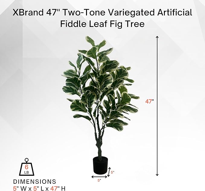 XBrand 47.2-Inches Artificial Ficus Tree in Pot for Indoor Outdoor Home Office Store, Great Housewarming Gift