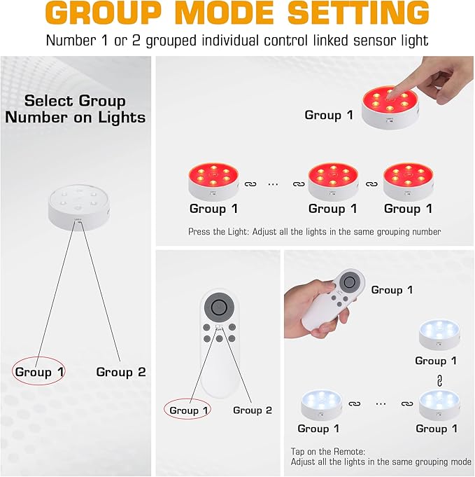 EverBrite Puck Lights With Remote, Rechargeable 2000mAh Linked Sensor Under Cabinet, Two Group Control, 10 RGB Colors, Dimmable for Kitchen, Bedroom Closet (6-Pack)