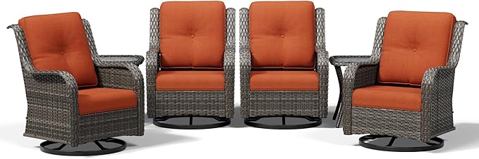 Joyside 6 Piece Wicker Patio Furniture Set, Outdoor Swivel Rocker Patio Chairs with High Back, Deep Seating, Wide Armrest, Thickened Cushions, Outdoor Furniture for Deck, Porch Use