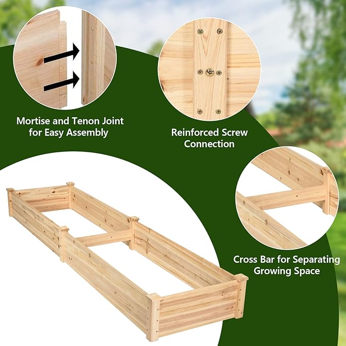 COSTWAY Raised Garden Bed, Wooden Planter Box Stand for Vegetables, Fruits, Herbs, Flowers, Garden Planting Bed Kit for Outdoor, Backyard, Patio, Lawn, 91" x 24" x 9"