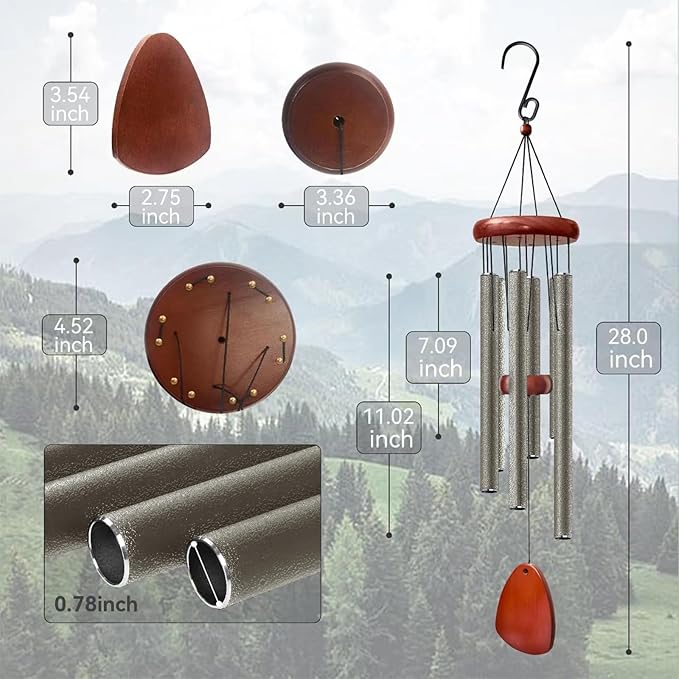 Bursvik 28" Wind Chime for Mothers Day, Decorative Wind Chimes for Outside, Memorial Windchimes Remembrance Gift for Women Mom Grandma, Metal Wind Chimes Outdoor Decor for Garden Patio Zen(Copper)