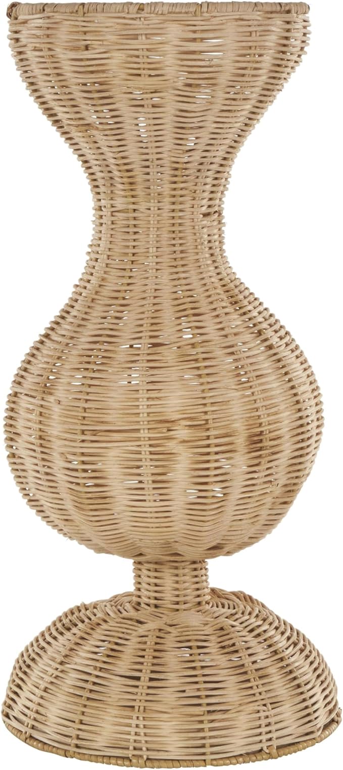 Deco 79 Rattan Handmade Decorative Vase Woven Hourglass Centerpiece Vase with Dome Base, Vase for Home Decoration 8" x 8" x 16", Brown
