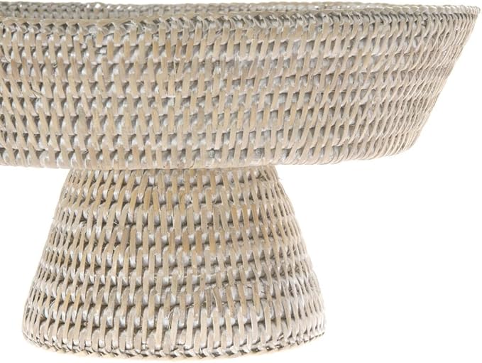 KOUBOO La Jolla Rattan Fruit Bowl, Decorative Kitchen Basket, Wicker Storage Bowl for Fruit, Vegetables, Modern Home Decor, Serving Platter, Small Scalloped Tray, White Wash
