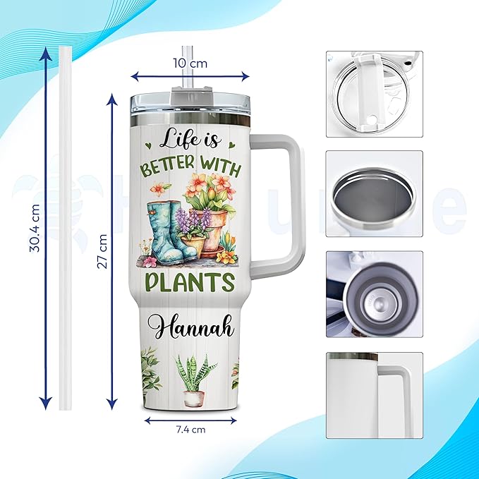 Hyturtle Personalized Plant Tumbler - Garden Lover Gift For Women - Gardening Gifts - Gifts For Gardener - Mothers Day Gifts For Gardener - Gardener Gifts - Travel Coffee Cup 40oz With Lid And Straw
