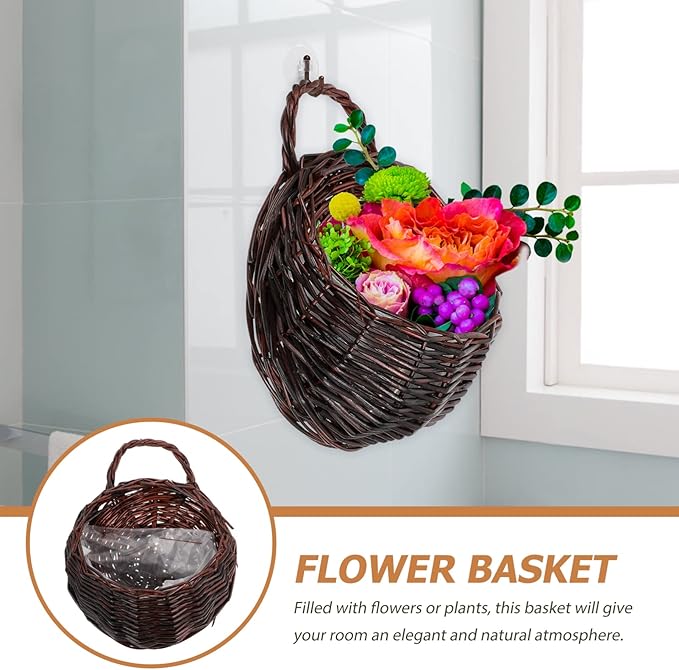 DOITOOL Rattan Woven Hanging Basket: 2PCS Wicker Wall Planter Woven Hanging Storage Basket Wall Flower Holders Indoor Outdoor Bohemia Planter