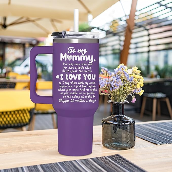First Mothers Day Gifts For New Mom, Daughter From Baby, Sister, Son - 1st Mothers Day Gifts - First Time Mom Presents - Happy Mommy Day Gift Idea - Elephant 40Oz Tumbler With Handle Straw