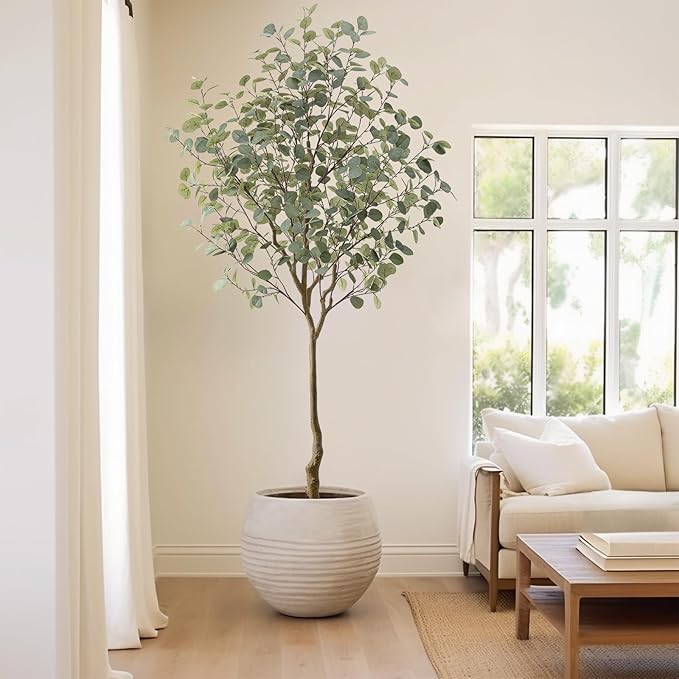 Nafresh Tall Eucalyptus Tree Artificial，8ft(96in) Faux Eucalyptus Tree with Realistic Silk Leaves， Fake Trees Indoor Outdoor for Home Office Living Room Bedroom Foyer Porch Decor.