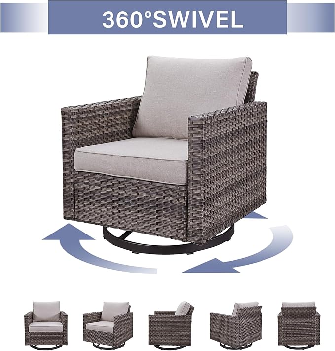 Outdoor Patio Swivel Rocker Chairs - Wicker Patio Swivel Rocking Chairs Set of 2 with Waterproof Wicker,Comfortable Cushions and Sturdy Metal Frame for Outside Porch Deck Backyard(Mixed Grey/Beige)